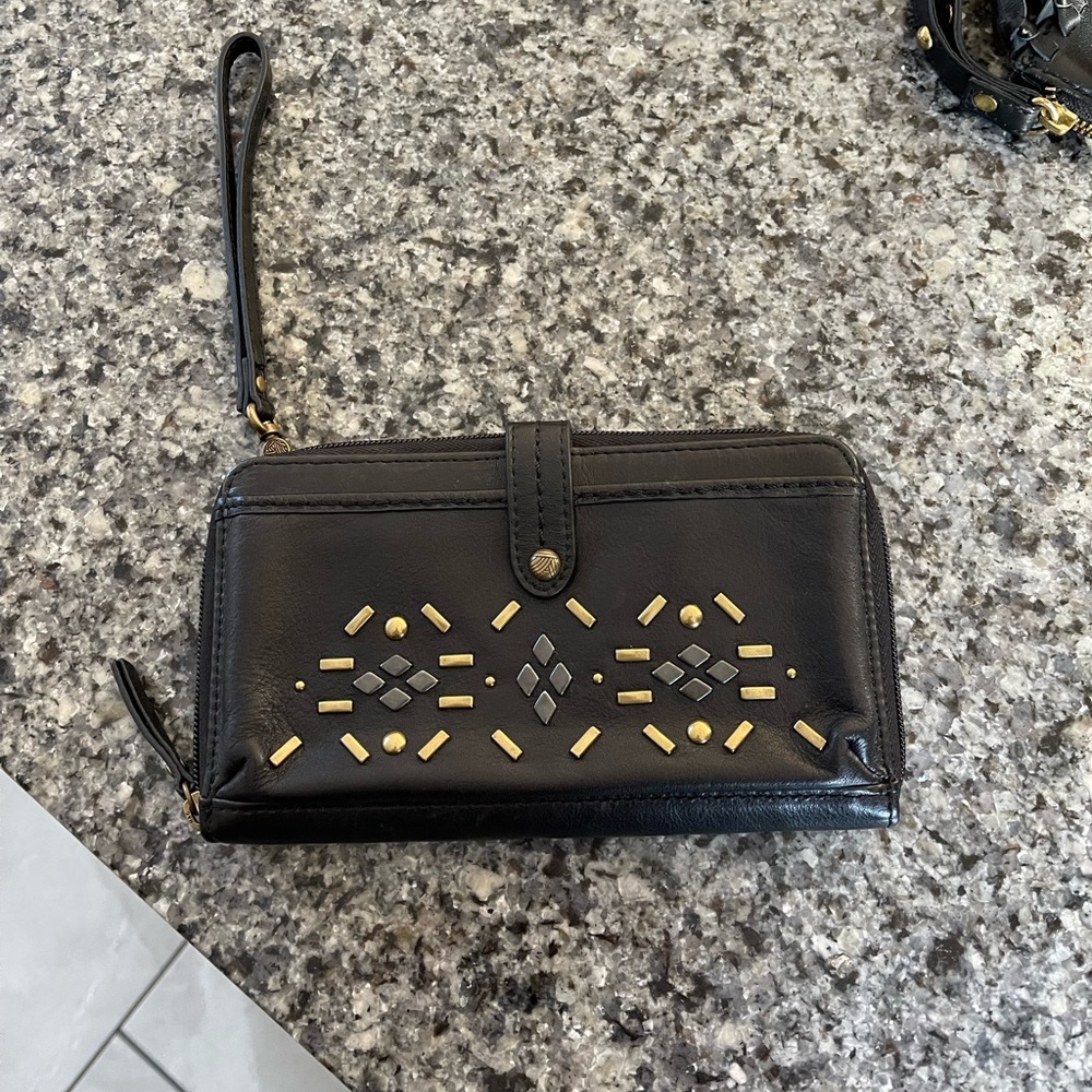 The Sak Black Studded Leather Wallet Wristlet